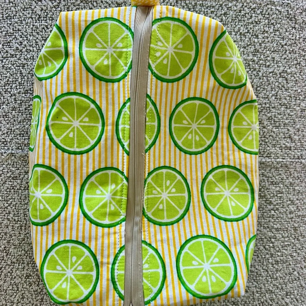 Lime Print Yellow Stripe Canvas Cosmetic Bag